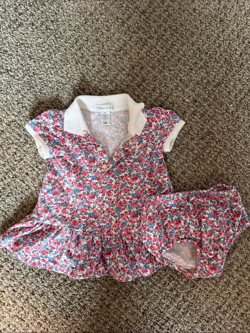 Ralph Lauren White-Collar Floral Polo Dress with Bloomers - Pink, Blue, Red
